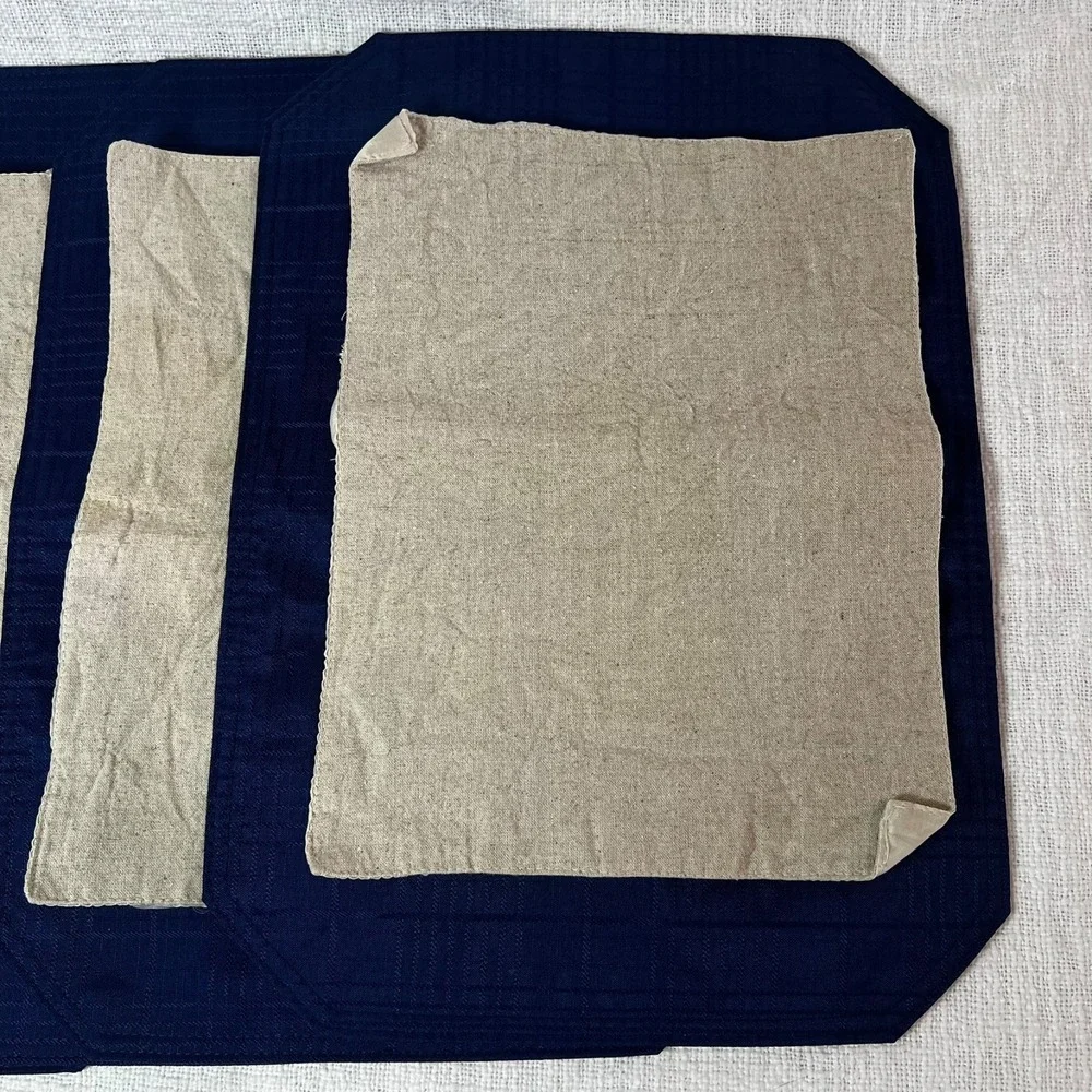 Vtg Set of 4 Navy Beige Placemat Tableware Table Setting 8-Pieces Kitchen Rustic